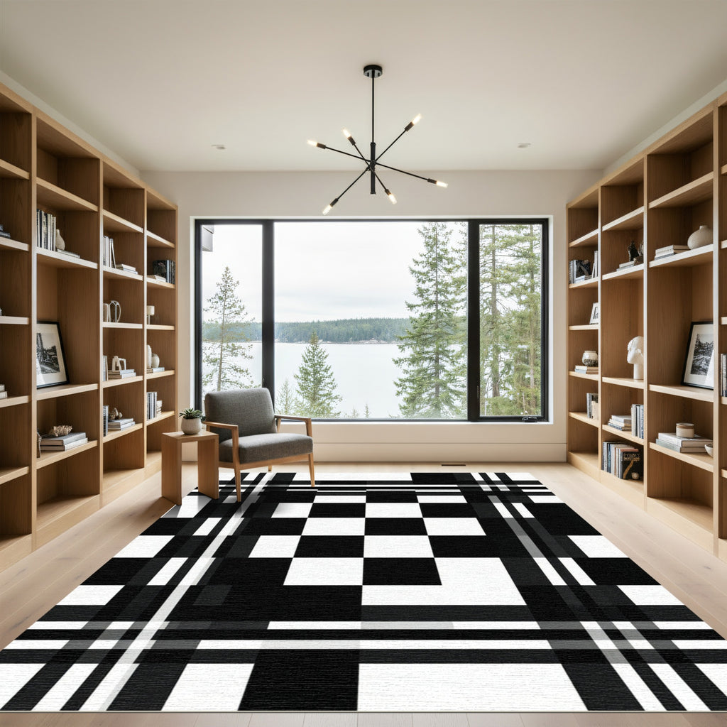 Bold Black White Abstract Checkerboard Rug