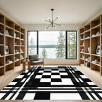 Bold Black White Abstract Checkerboard Rug