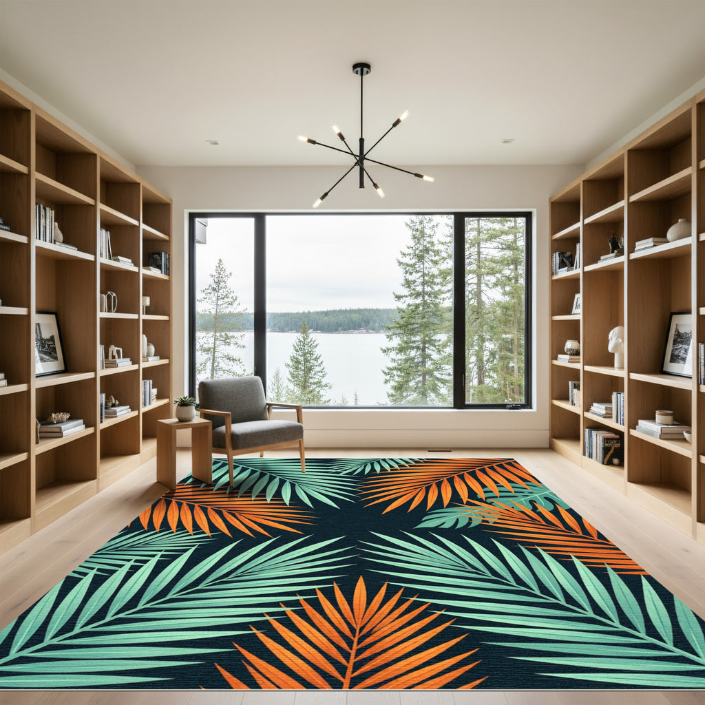 Vibrant Tropical Palm Leaf Duo Rug