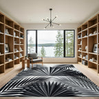 Monochrome Tropical Palm Leaf Art Rug
