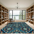 Midnight Floral Star Tile Tapestry Rug