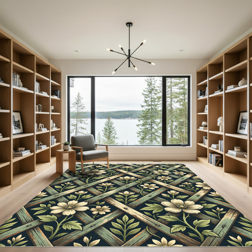 Vintage Floral Trellis Lattice Rug