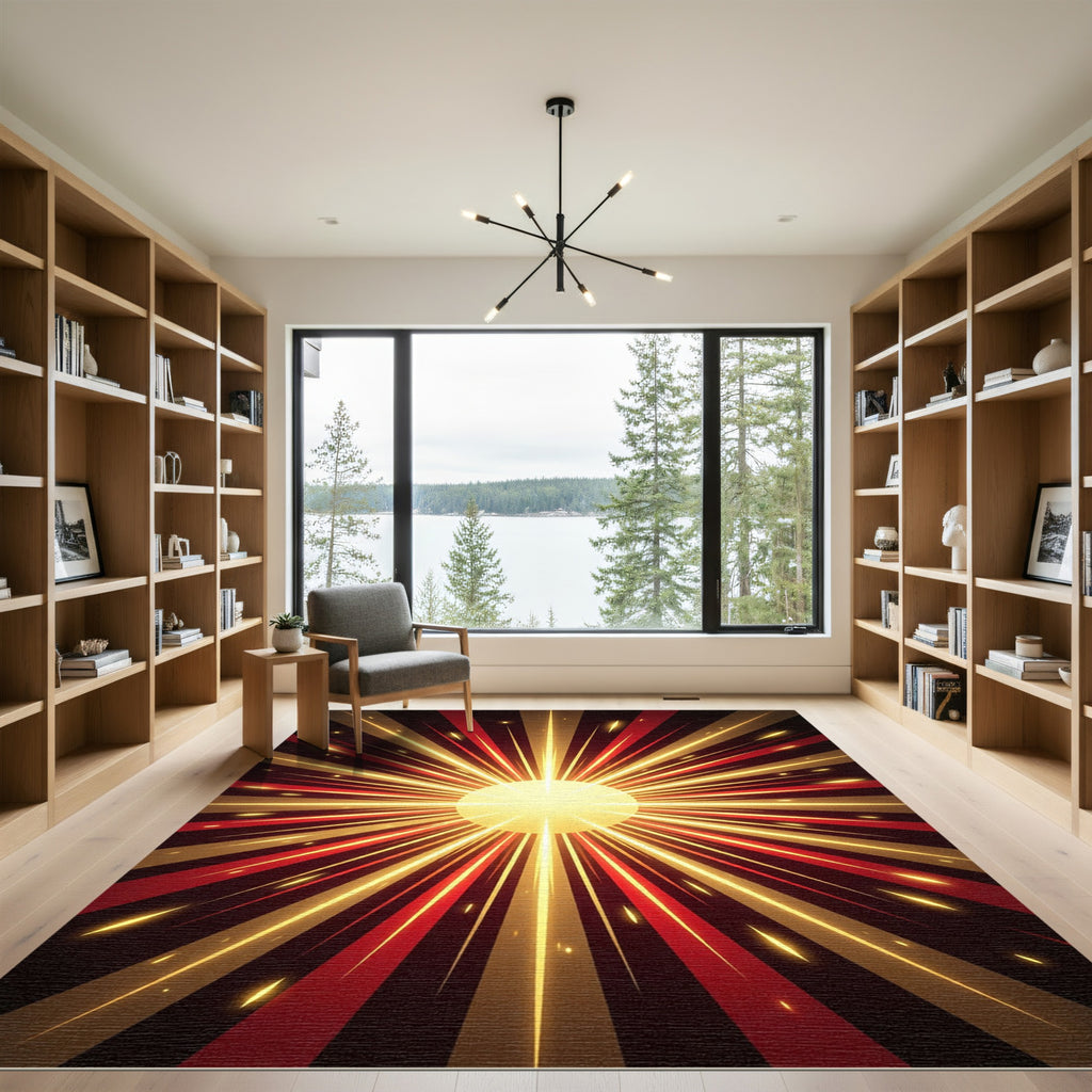 Radiant Sunburst Red Gold Rays Rug