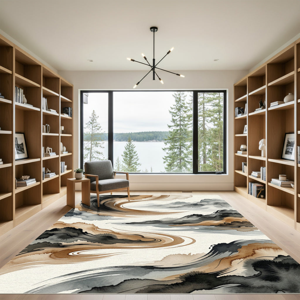 Earthy Tones Watercolor Landscape Swirl Rug