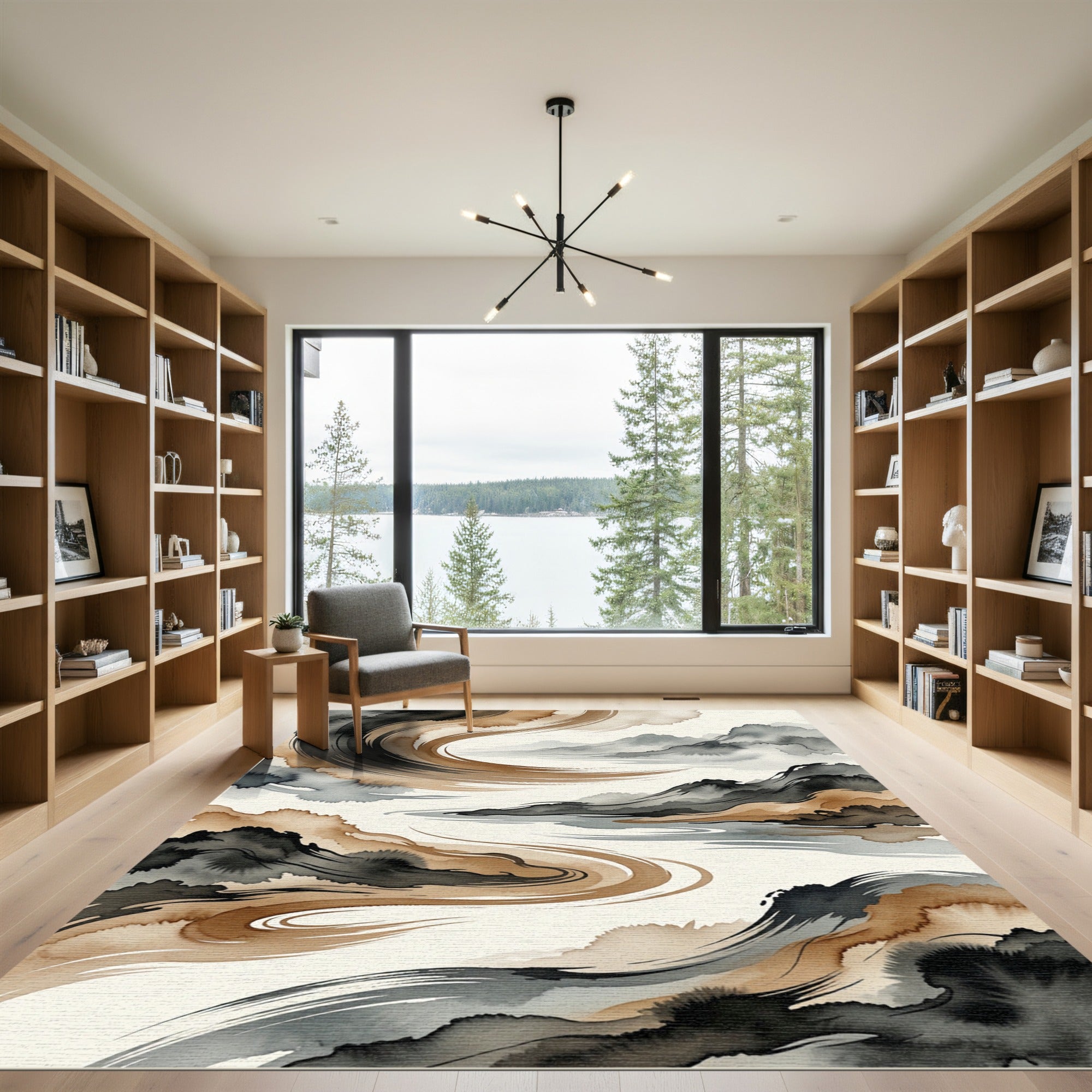 Earthy Tones Watercolor Landscape Swirl Rug
