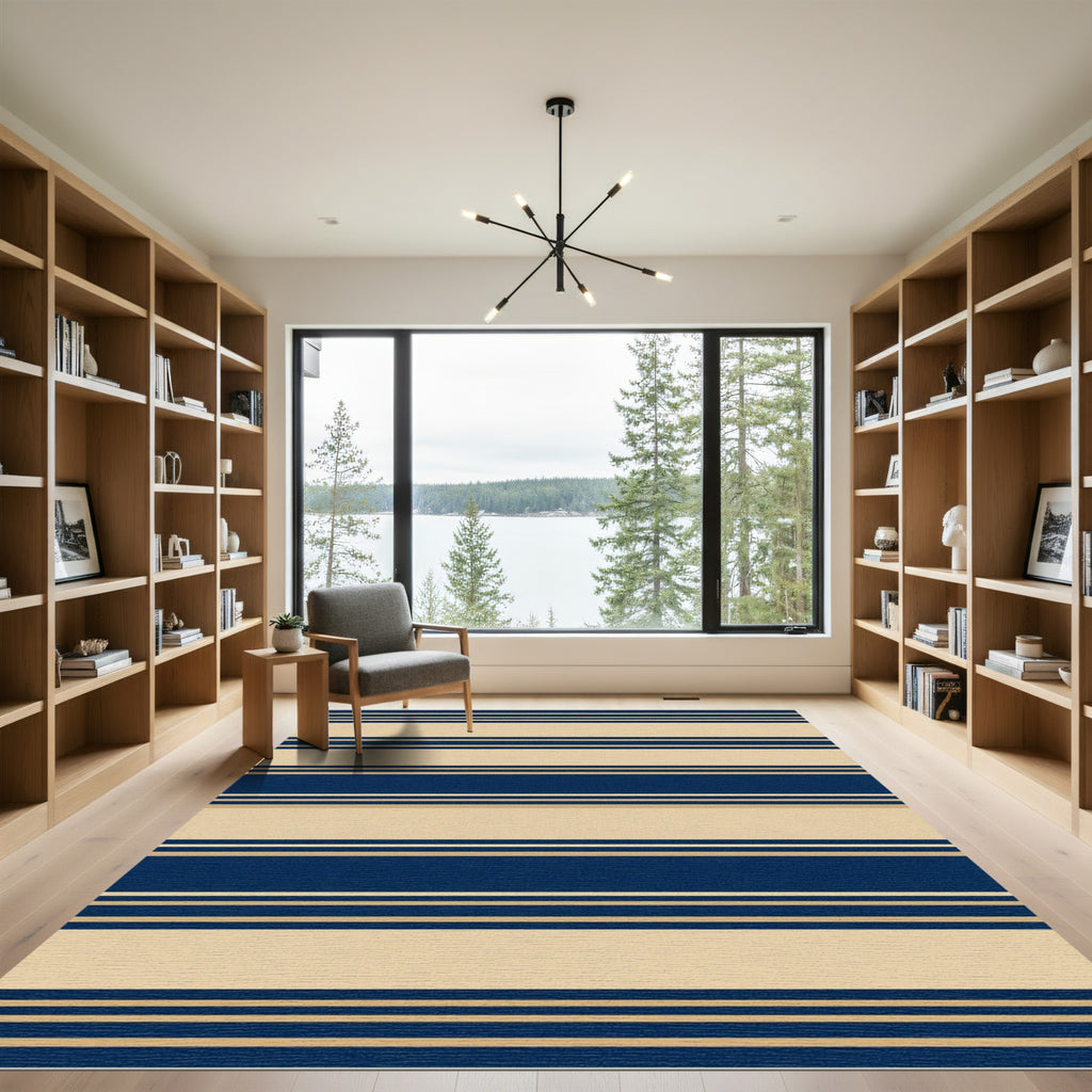 Navy and Beige Linear Stripe Rug