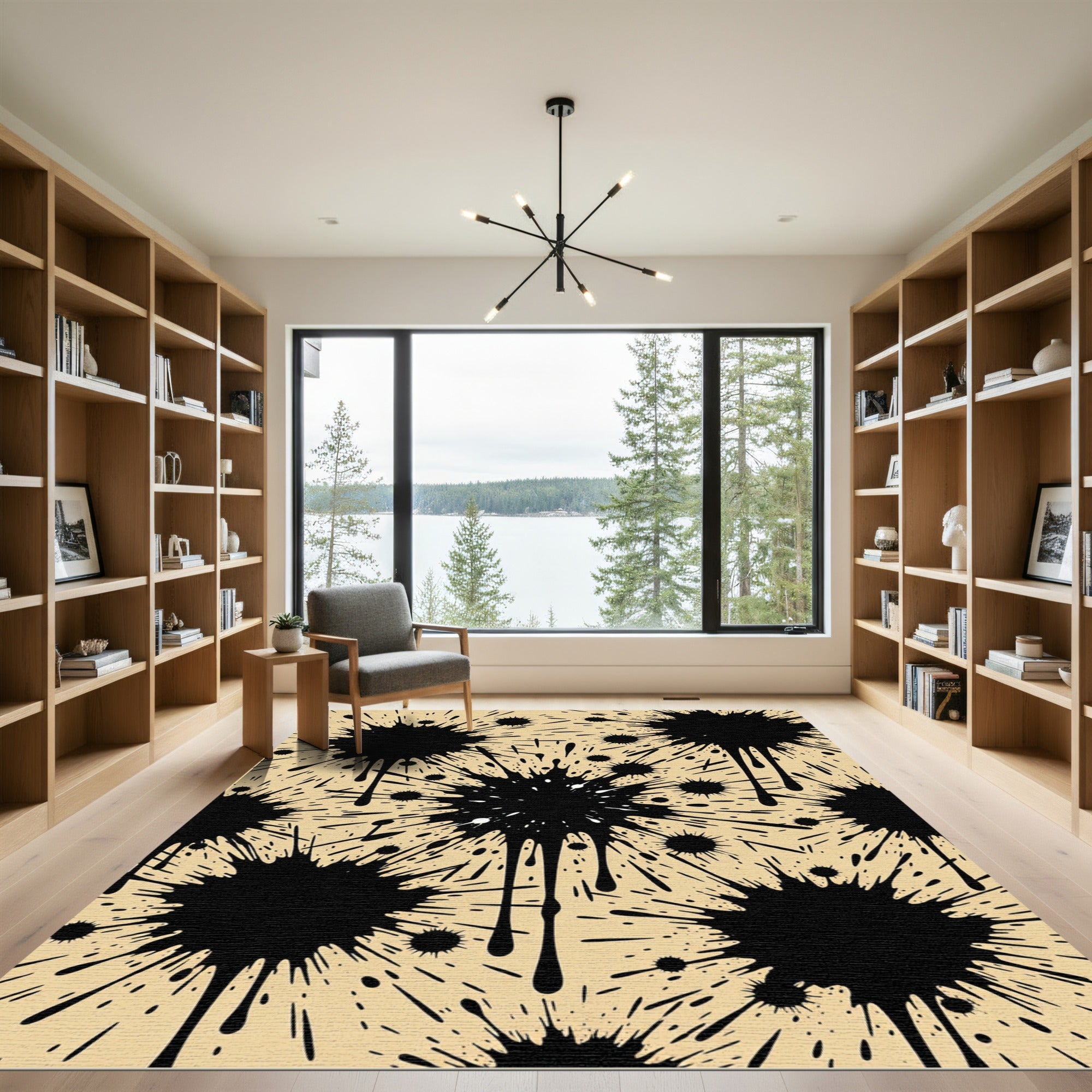 Bold Black Ink Splatter Abstract Art Rug