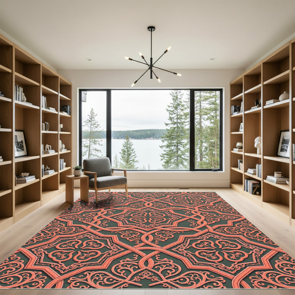 Coral Interlocking Arabesque Pattern Rug