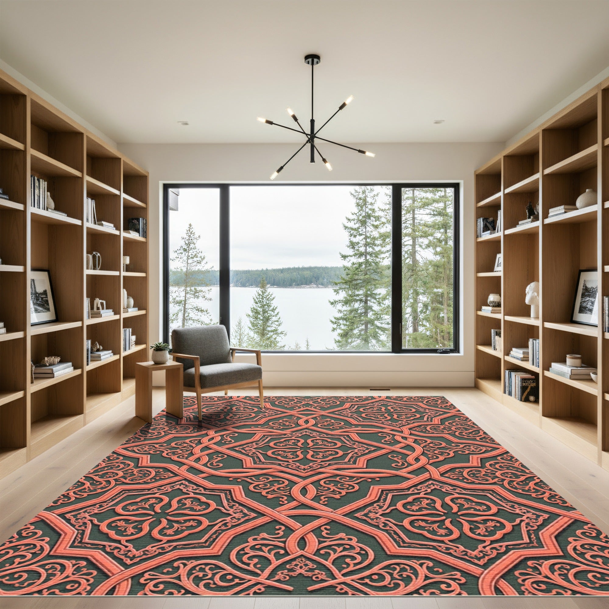 Coral Interlocking Arabesque Pattern Rug