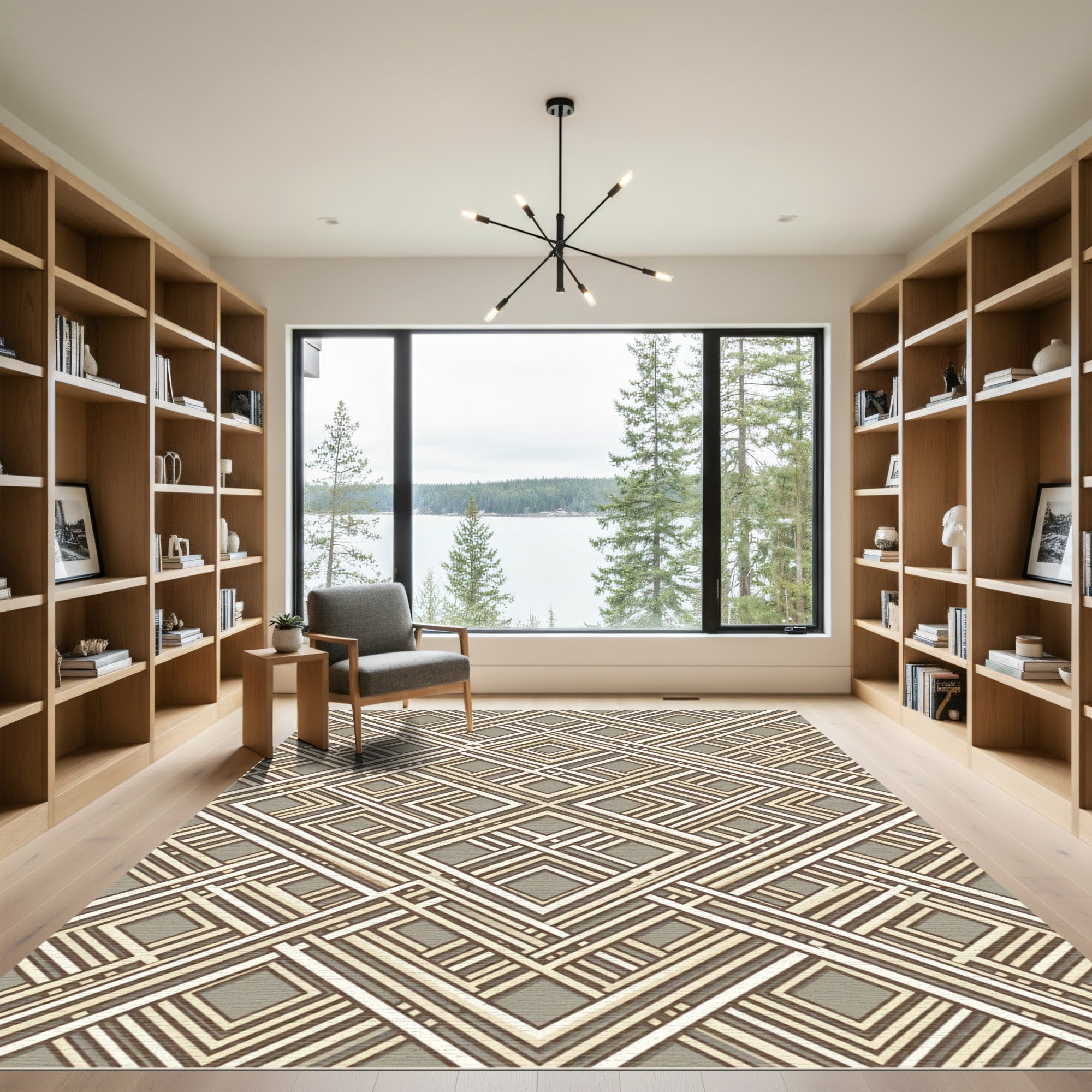 Neutral Gold Intersecting Geometric Lattice Rug