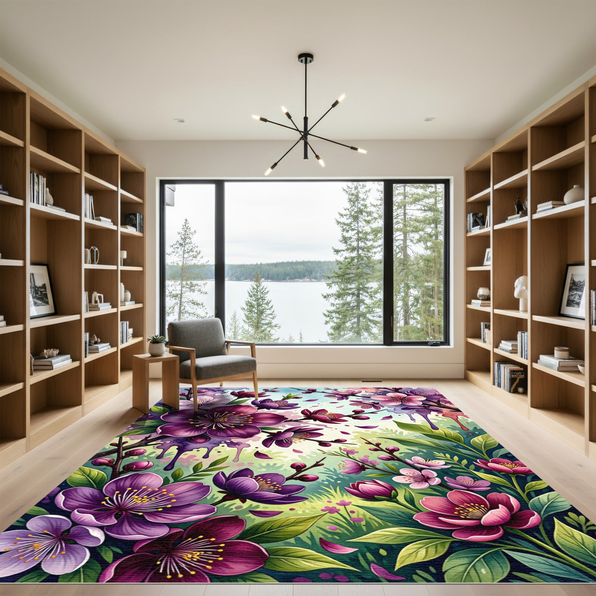 Vibrant Plum Blossom Garden Arrangement Rug