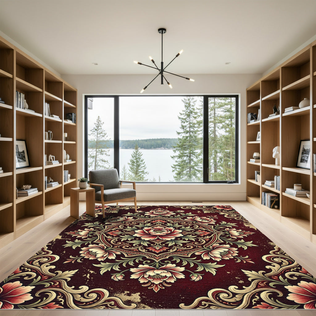 Ornate Red Floral Medallion Rug