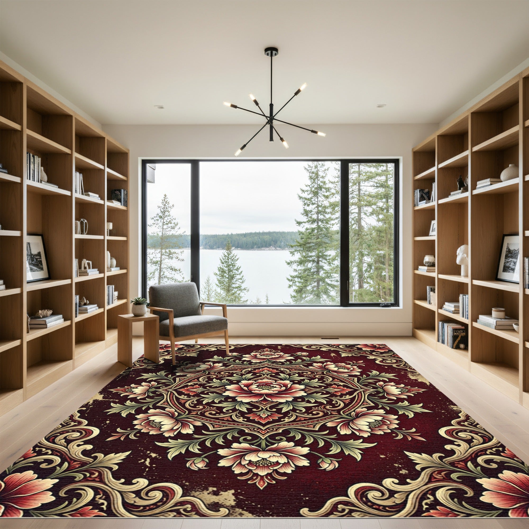 Ornate Red Floral Medallion Rug