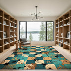 Ink Splattered Teal Geometric Mosaic Rug