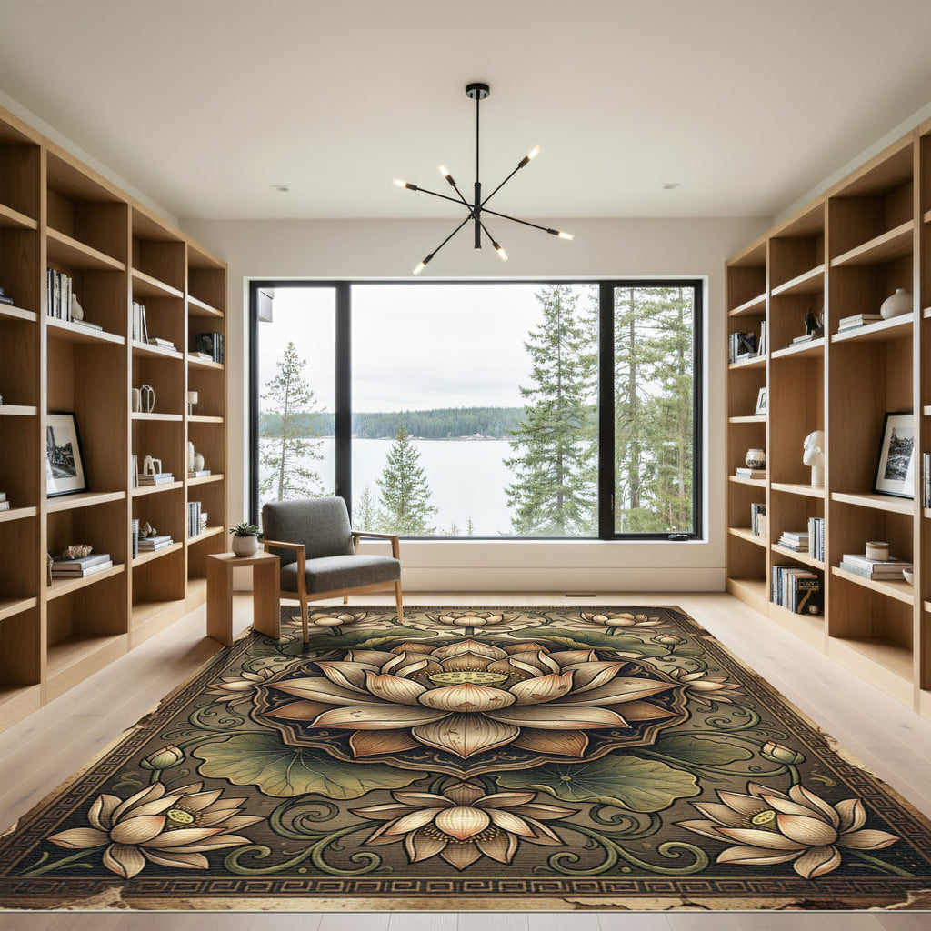 Vintage Earthy Beige Lotus Medallion Rug