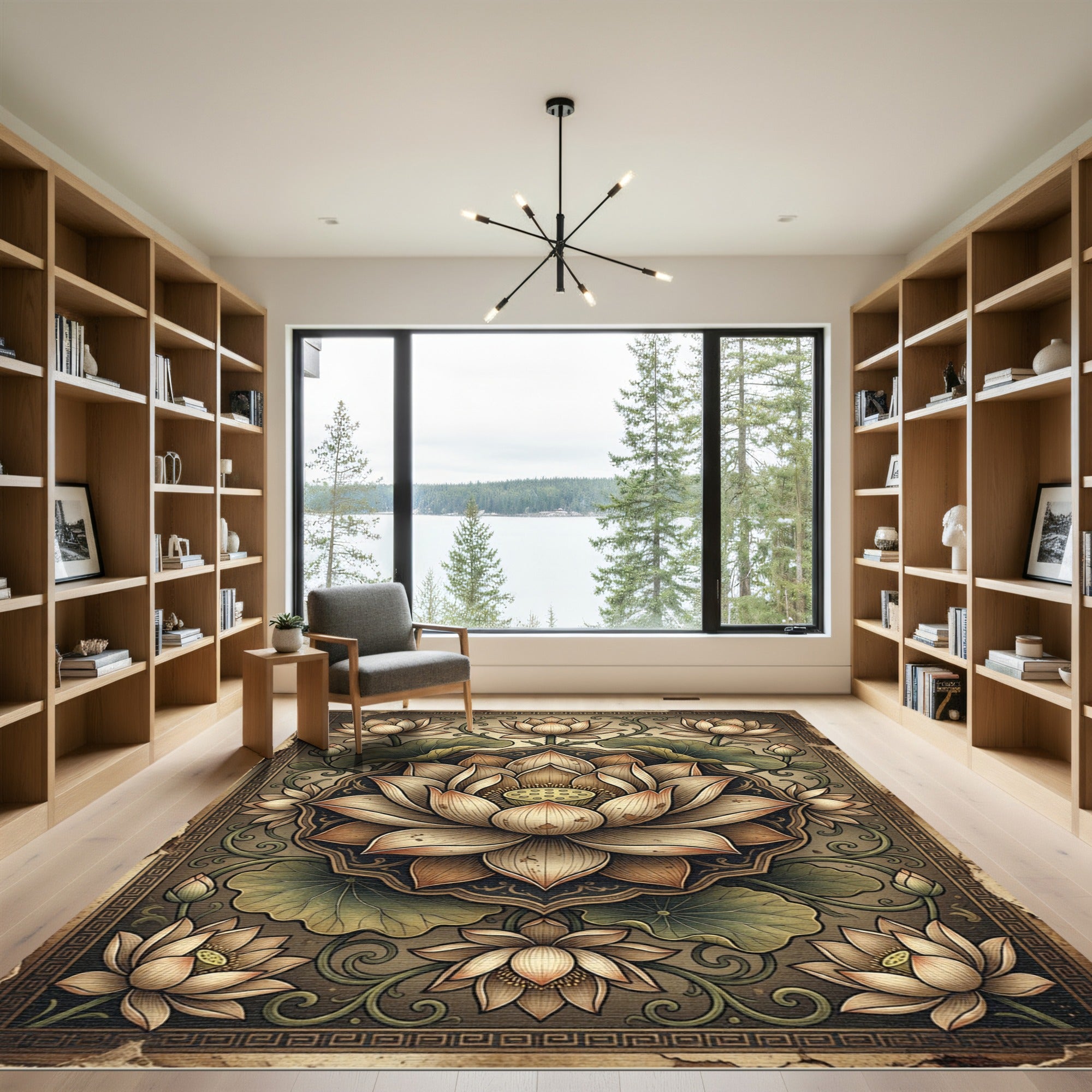 Vintage Earthy Beige Lotus Medallion Rug