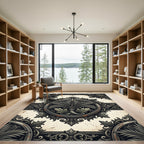 Ornate Charcoal Acanthus Palm Medallion Rug