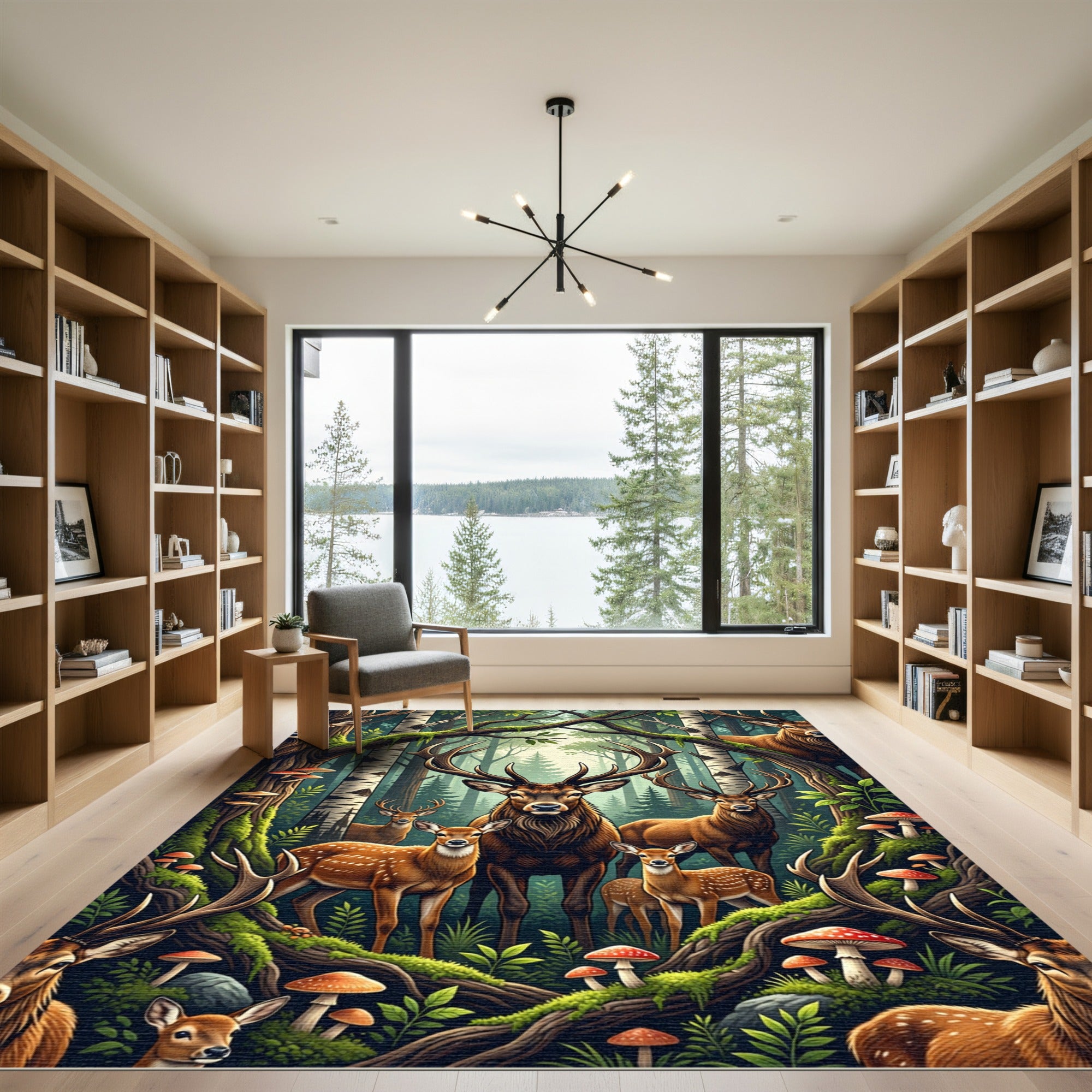 Enchanted Forest Elk Wildlife Scene Rug