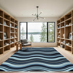 Deep Blue Abstract Wavy Stripes Rug