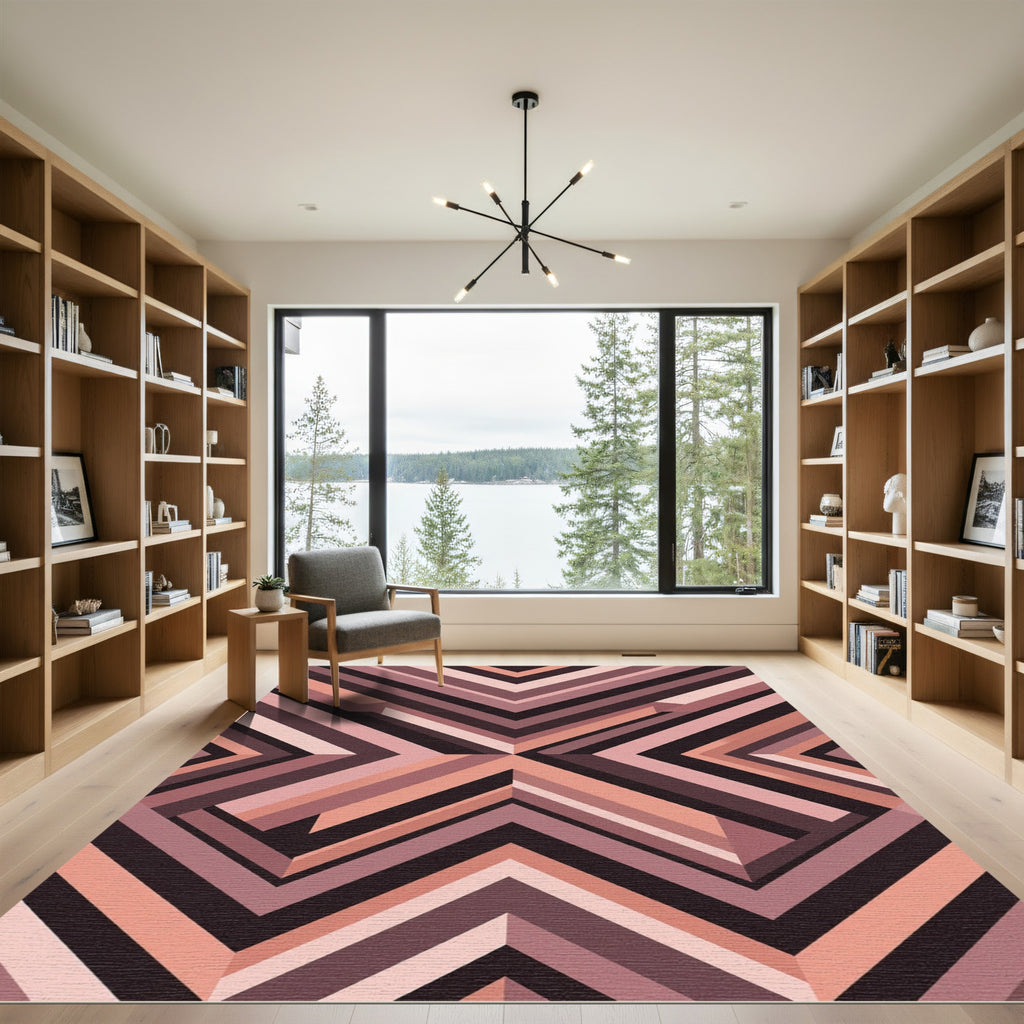 Modern Geometric Blush and Charcoal Angular Rug