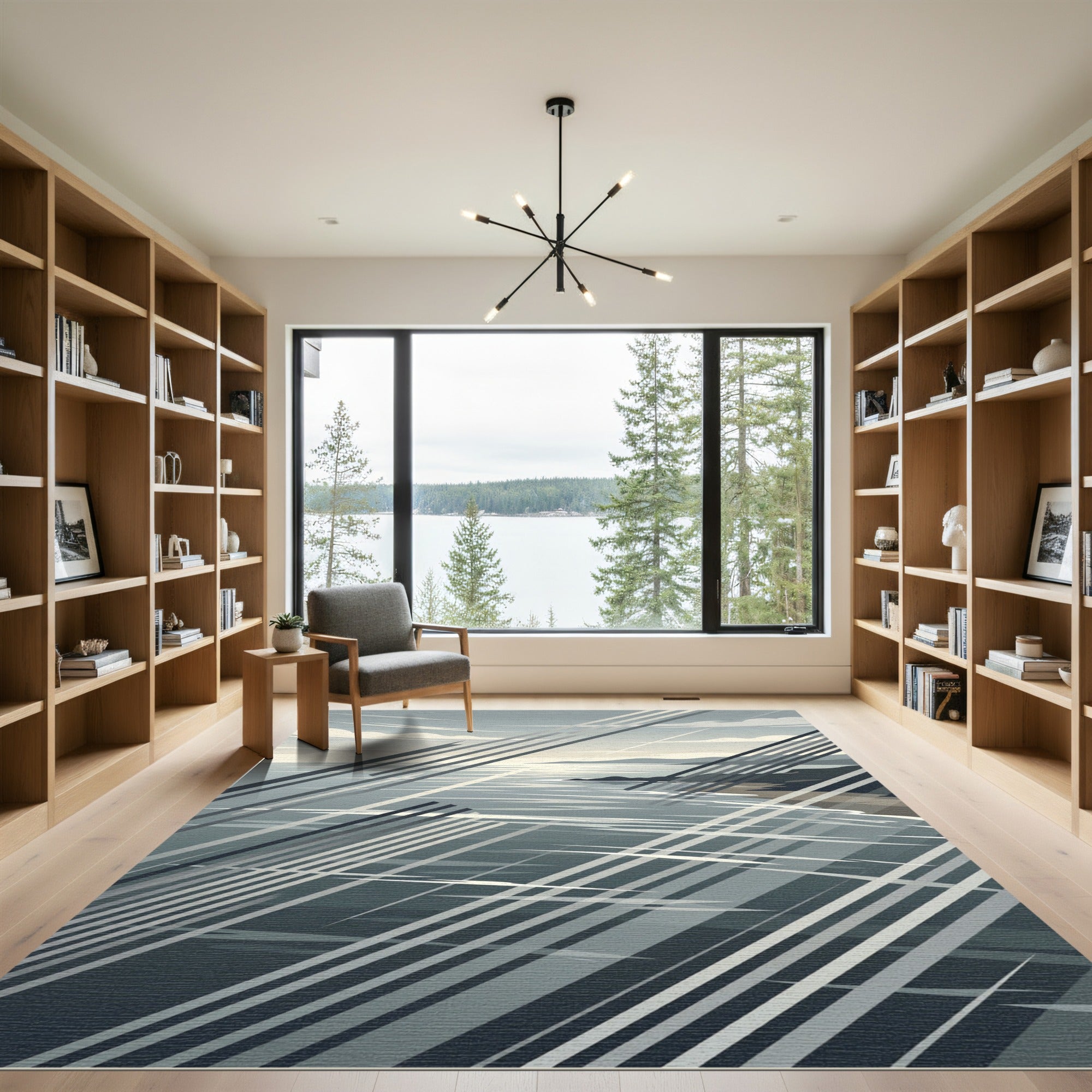Coastal Serenity Diagonal Stripe Ocean Landscape Rug