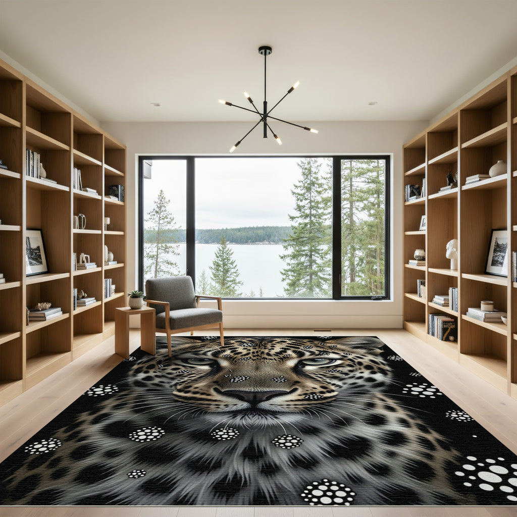 Majestic Leopard Spotted Abstract Monochrome Art Rug