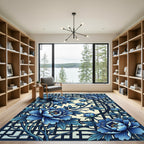 Vibrant Blue Floral Lattice Composition Rug