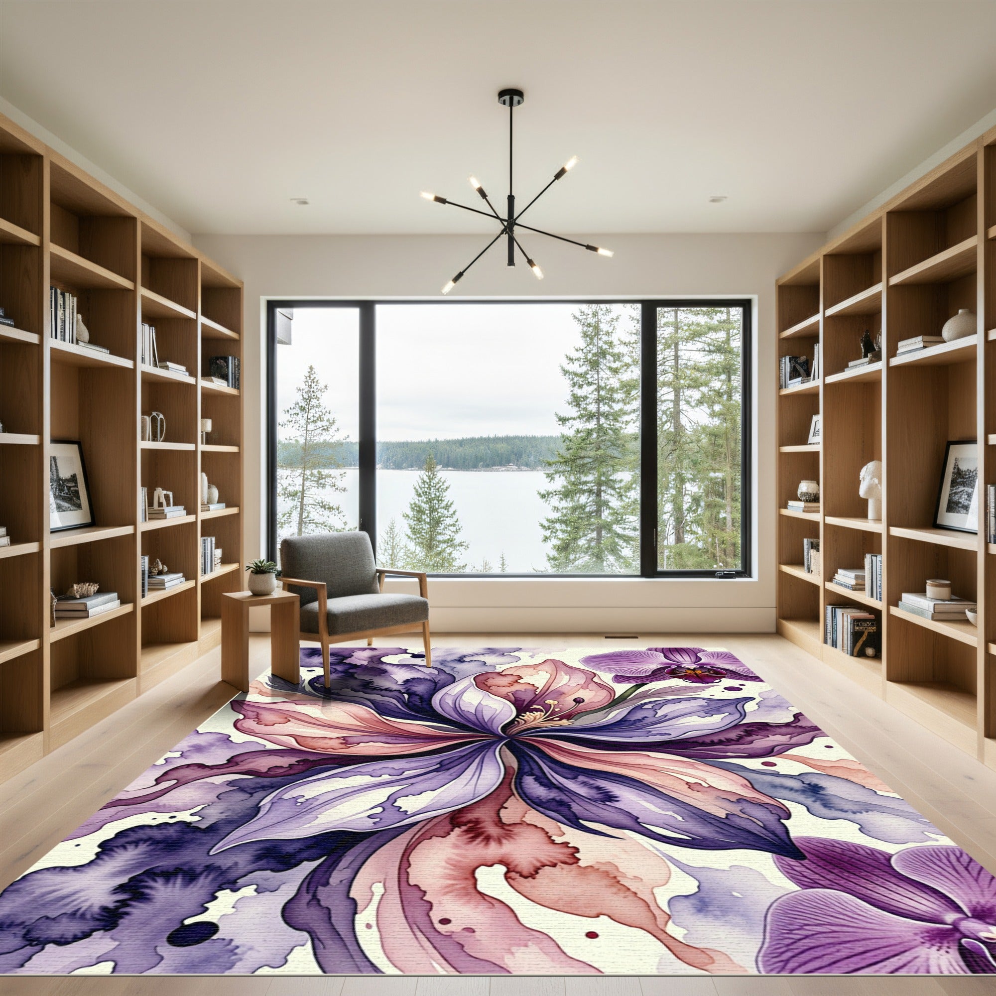 Watercolor Orchid and Petal Abstract Composition Rug