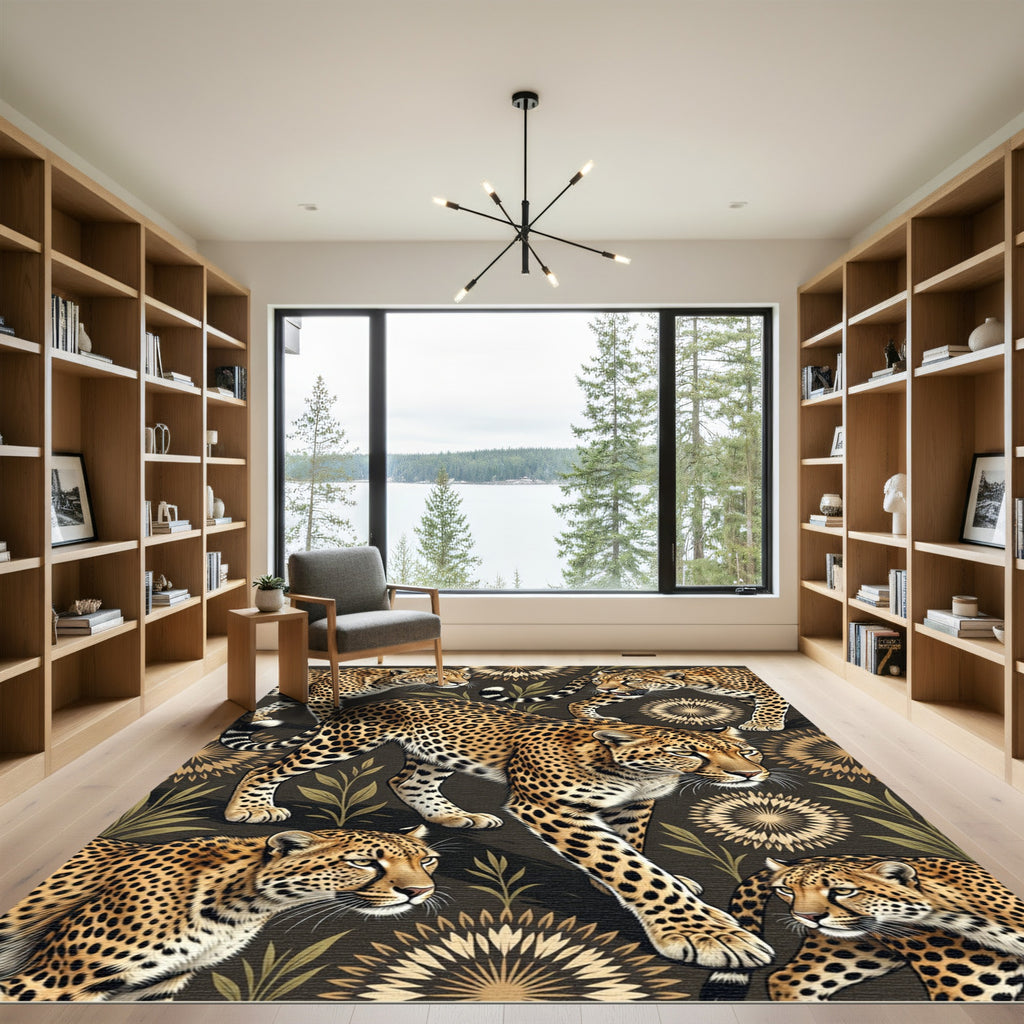Exotic Leopard Jungle Art Dark Brown Rug