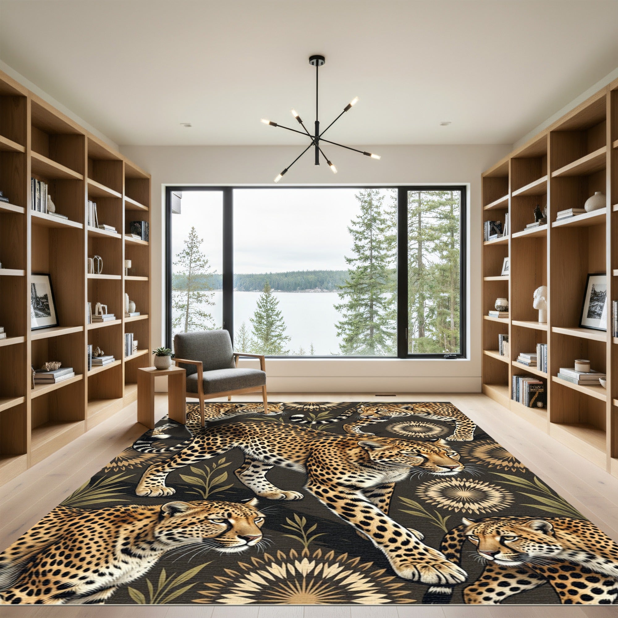 Exotic Leopard Jungle Art Dark Brown Rug