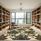 Antique Green Leafy Vine Scroll Rug