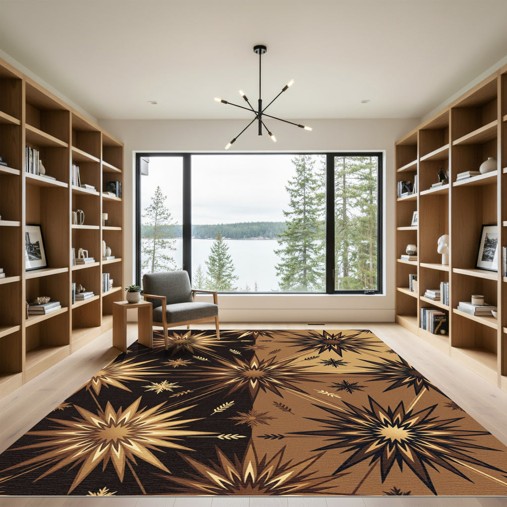 Golden Radiant Star Geometric Bronze Rug