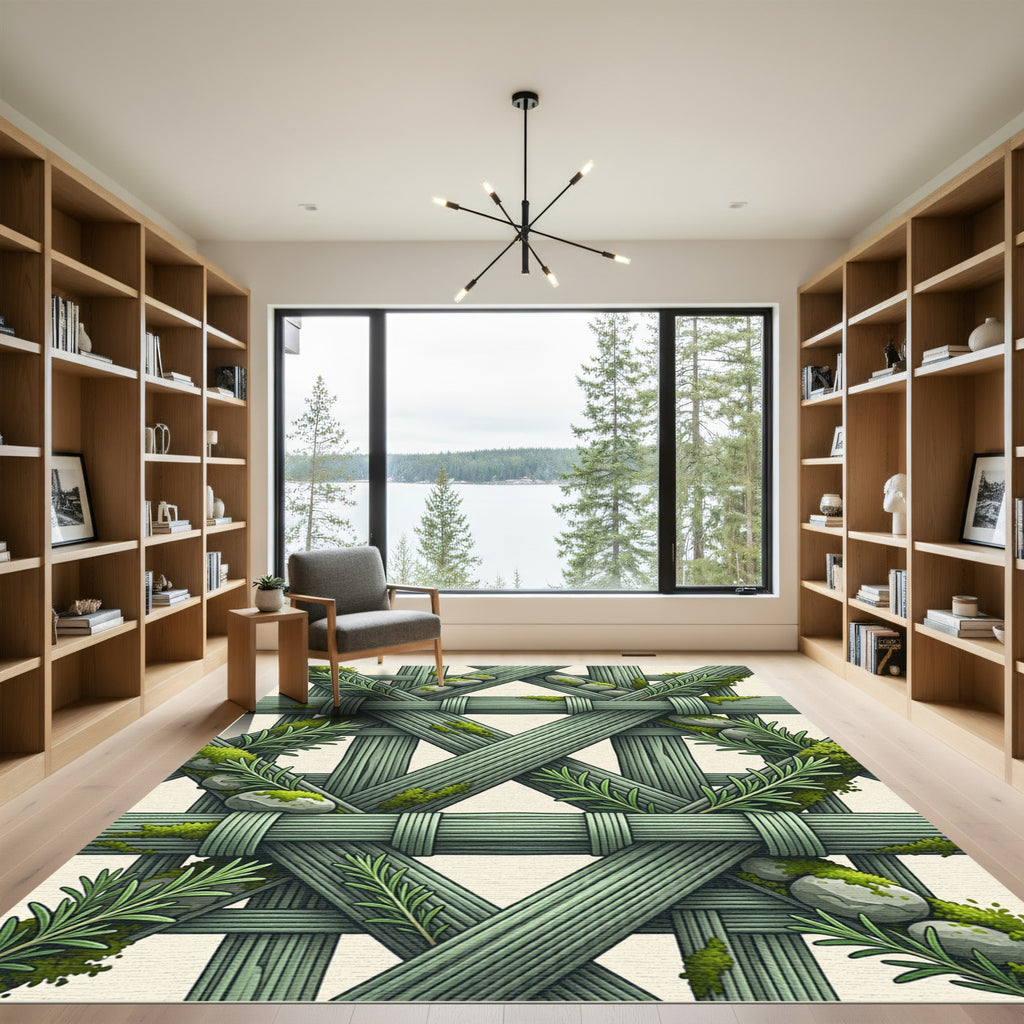 Green Woven Lattice Rosemary Rocks Rug