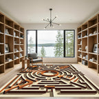 Terracotta Labyrinth Geometric Abstract Architectural Art Rug