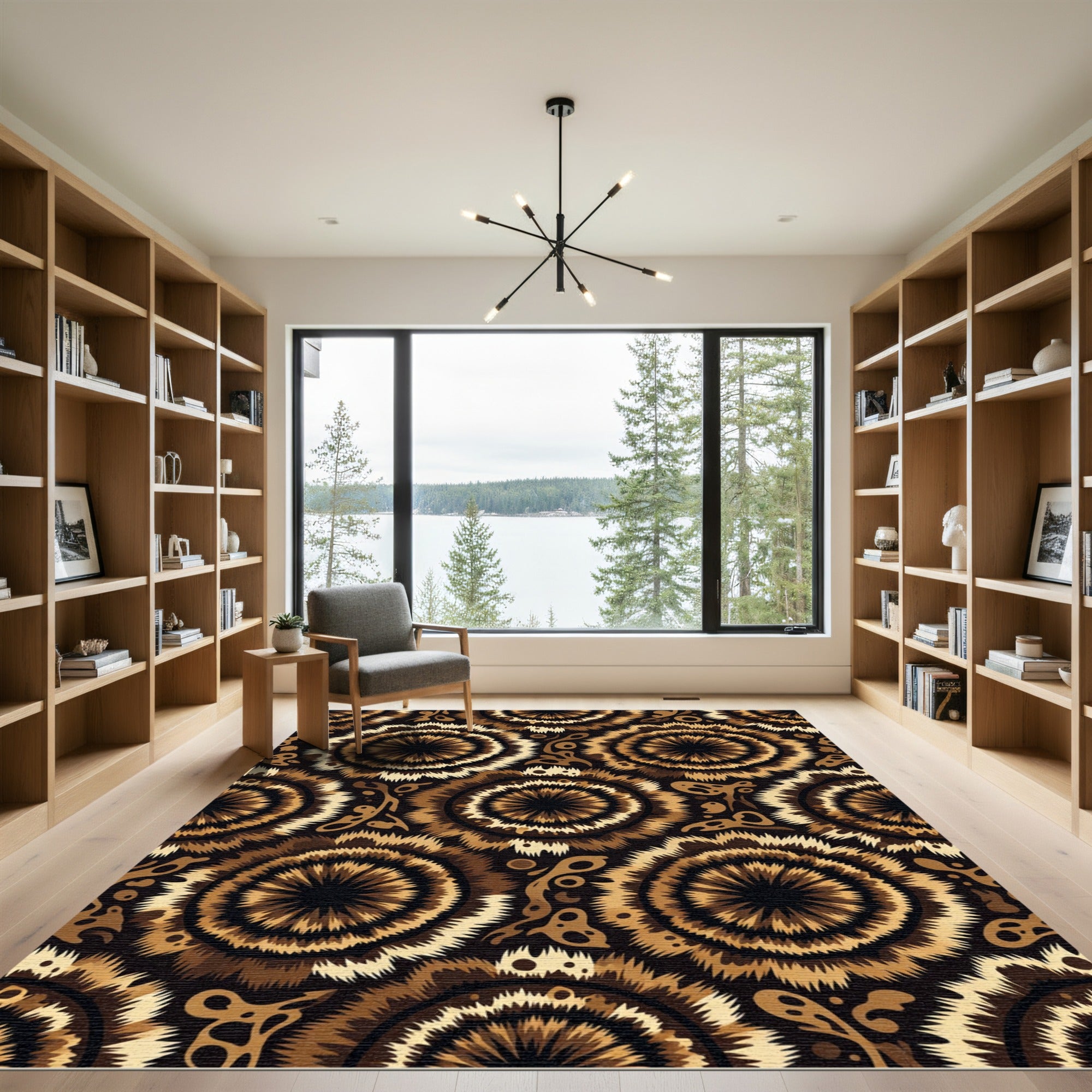 Brown Tawny Sunburst Medallion Rug