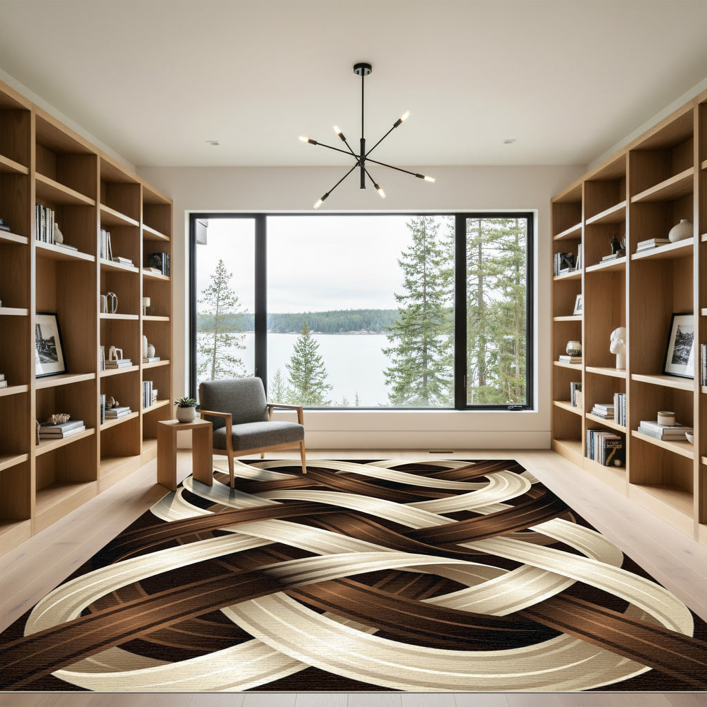 Elegant Intertwined Ivory and Chocolate Woven Rug