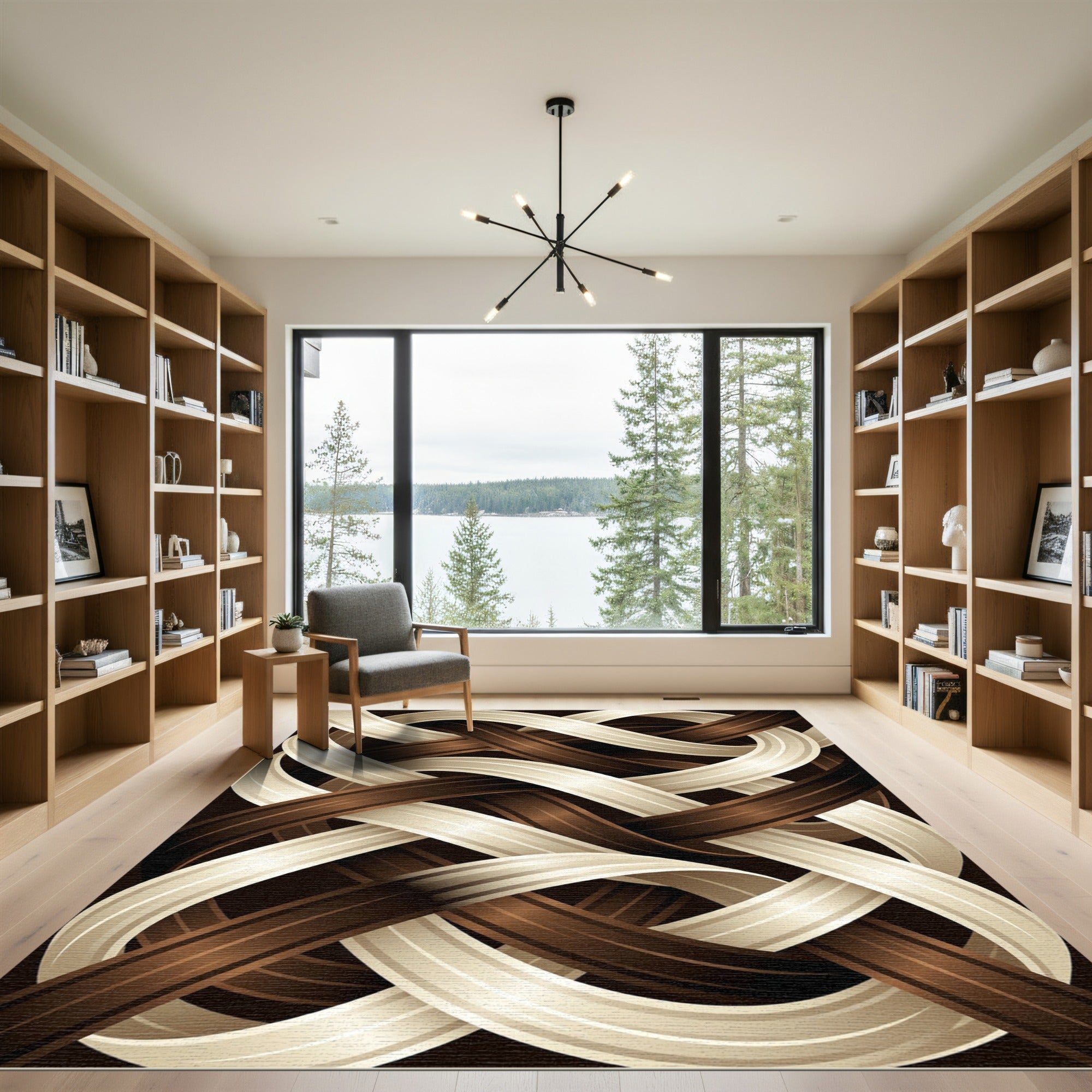 Elegant Intertwined Ivory and Chocolate Woven Rug