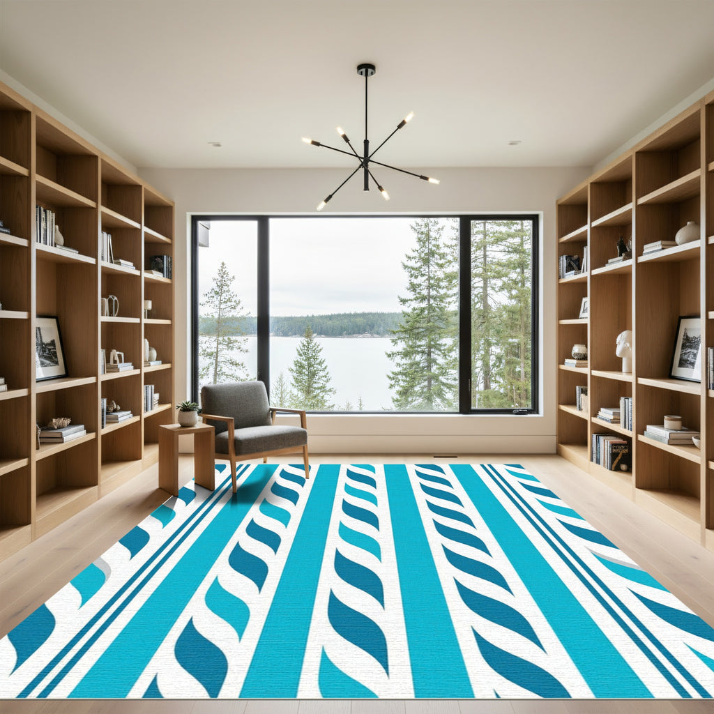 Aqua Blue Twisted Stripe Rug