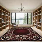 Elegant Crimson Swirl Rope Border Rug