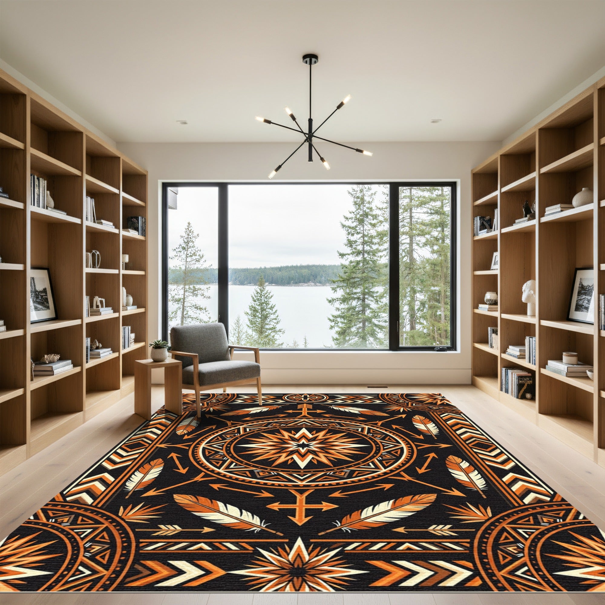 Geometric Sunset Feather Tribal Medallion Rug