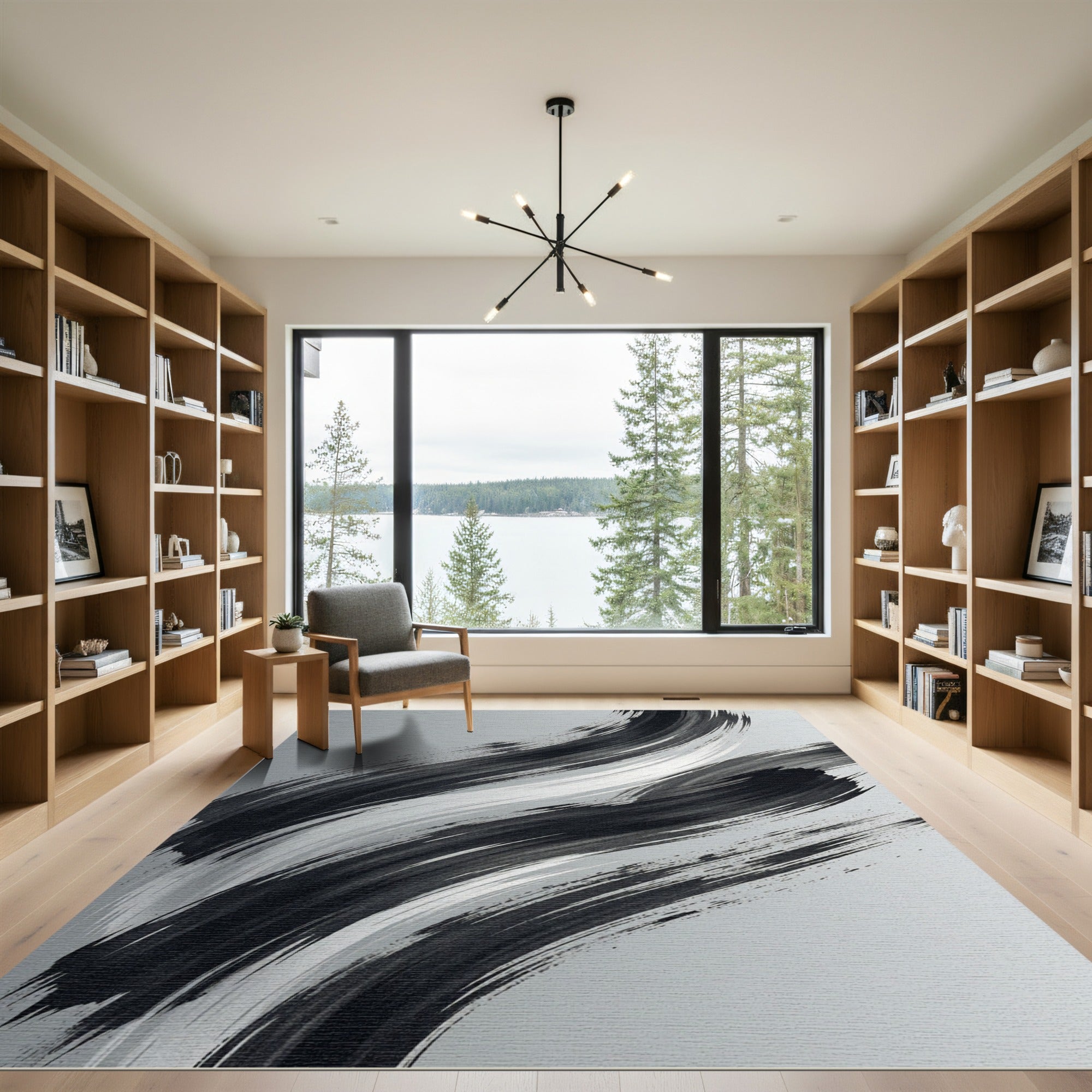 Monochromatic Abstract Charcoal Sweep Rug