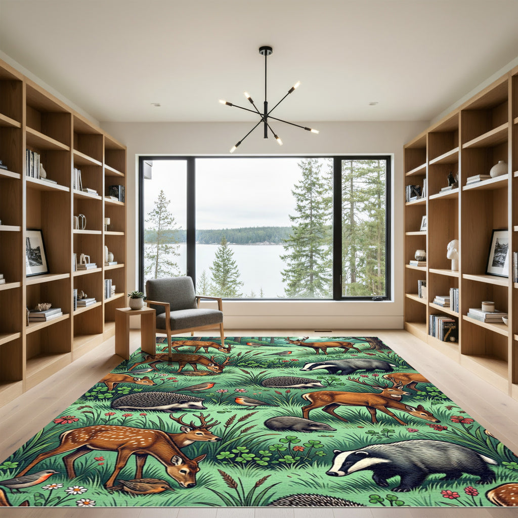 Enchanted Woodland Deer and Wildlife Meadow Rug