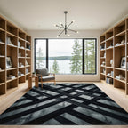 Modern Gray Intersecting Diagonal Line Rug