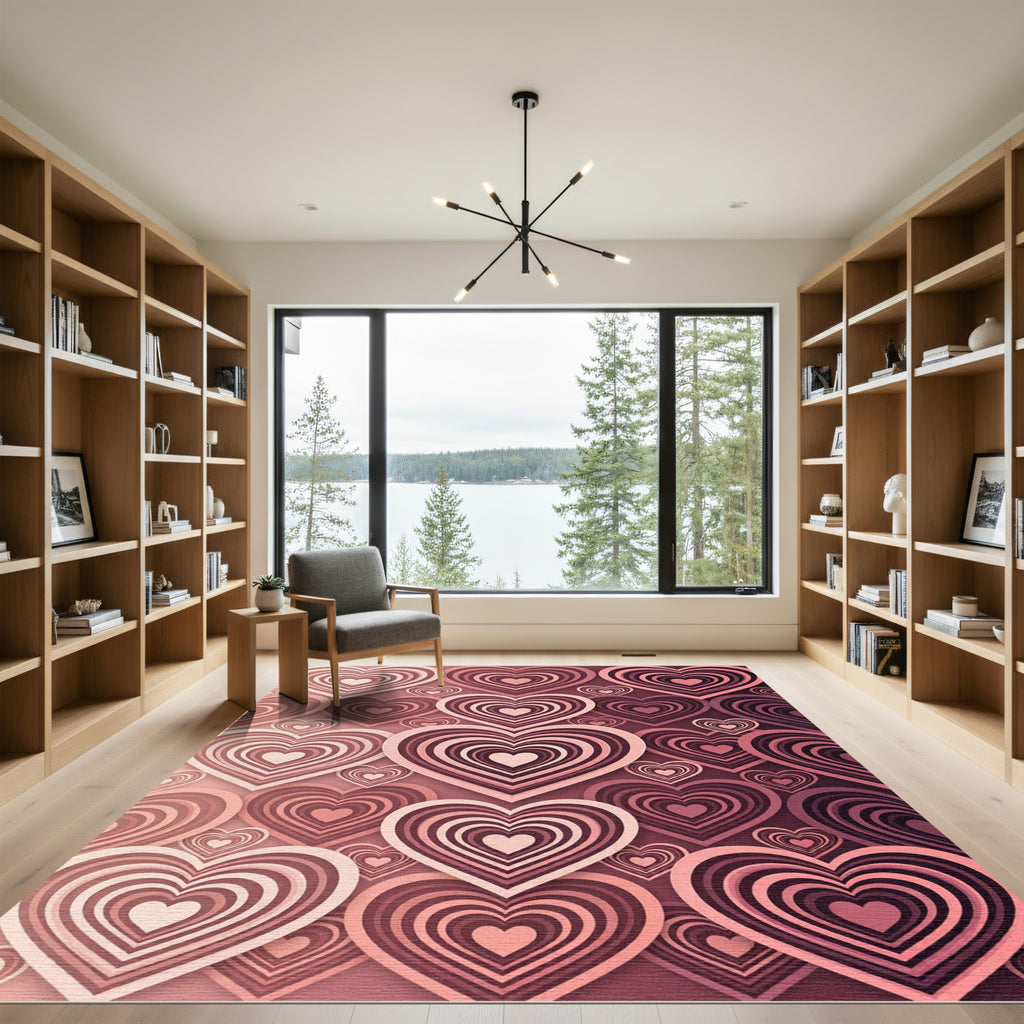 Pink Gradient Concentric Heart Pattern Rug