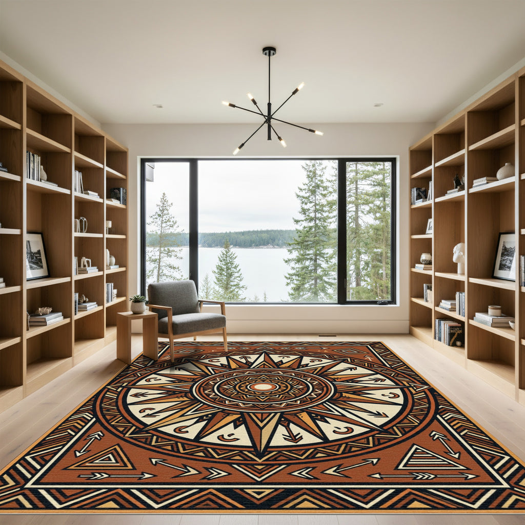 Geometric Sunburst Earthy Bronze Tapestry Rug