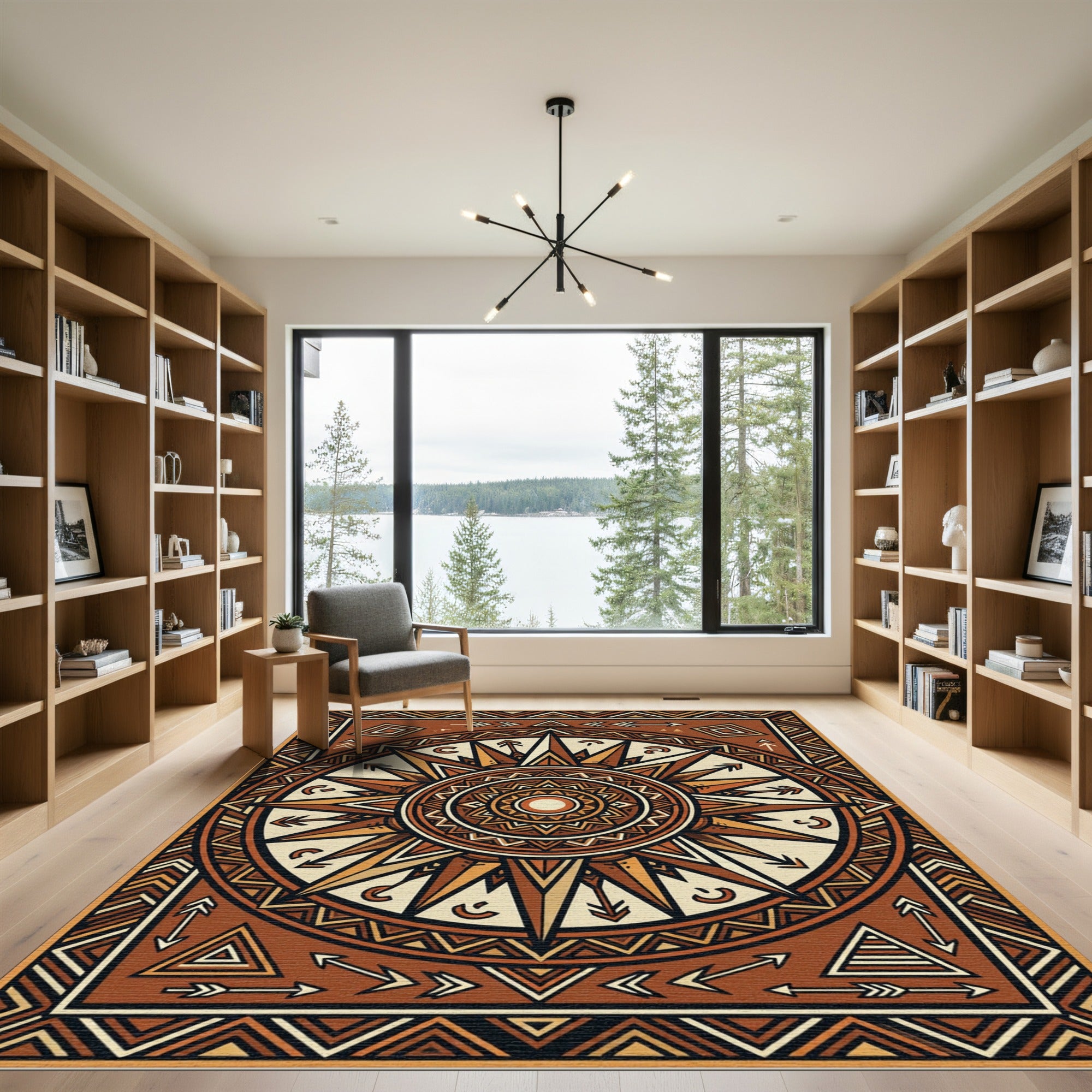 Geometric Sunburst Earthy Bronze Tapestry Rug