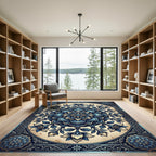 Intricate Navy Blue Floral Mandala Rug
