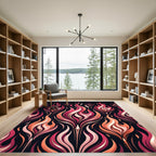 Vibrant Crimson Fire Abstract Swirl Rug