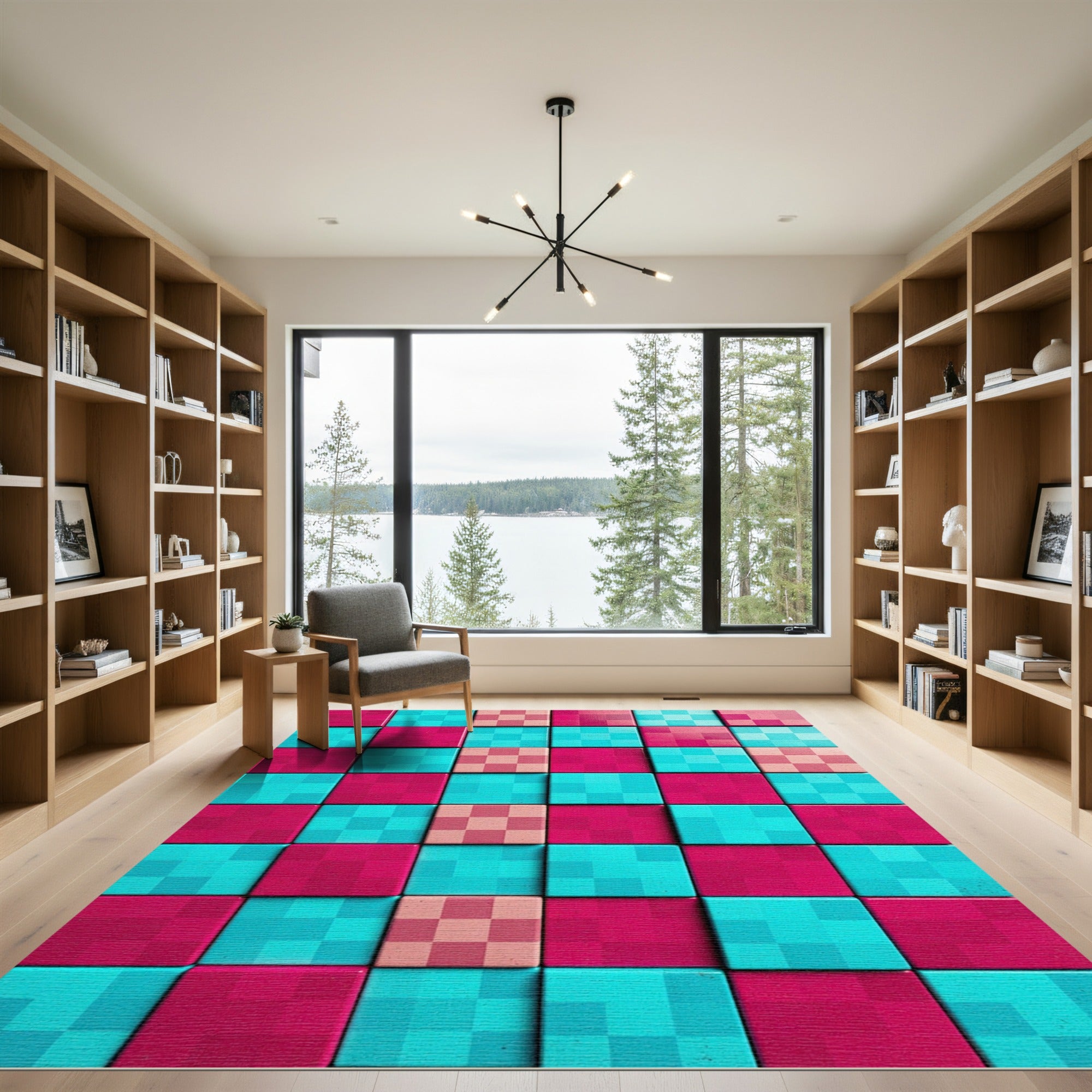 Vibrant Fuchsia and Teal Pixel Grid Rug