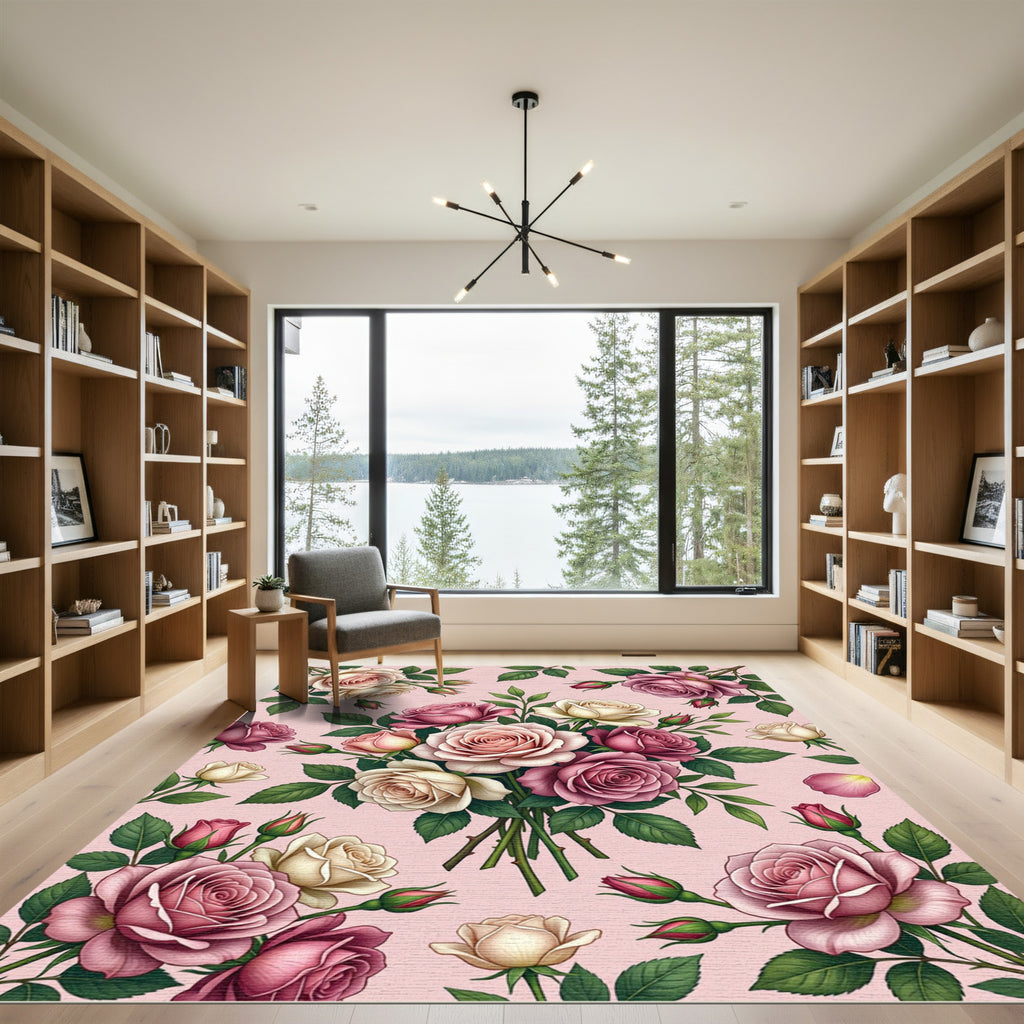 Pink Cream Rose Garden Bouquet Rug